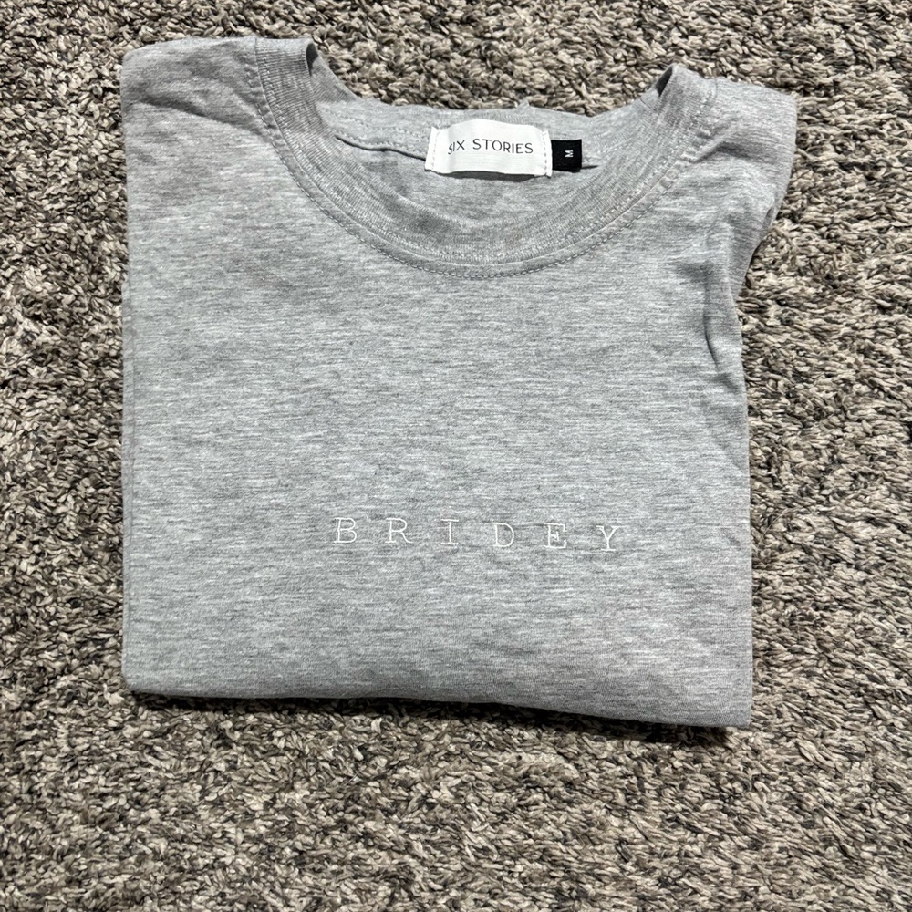 Six Stories Light Gray Tee with 'BRIDEY' Print